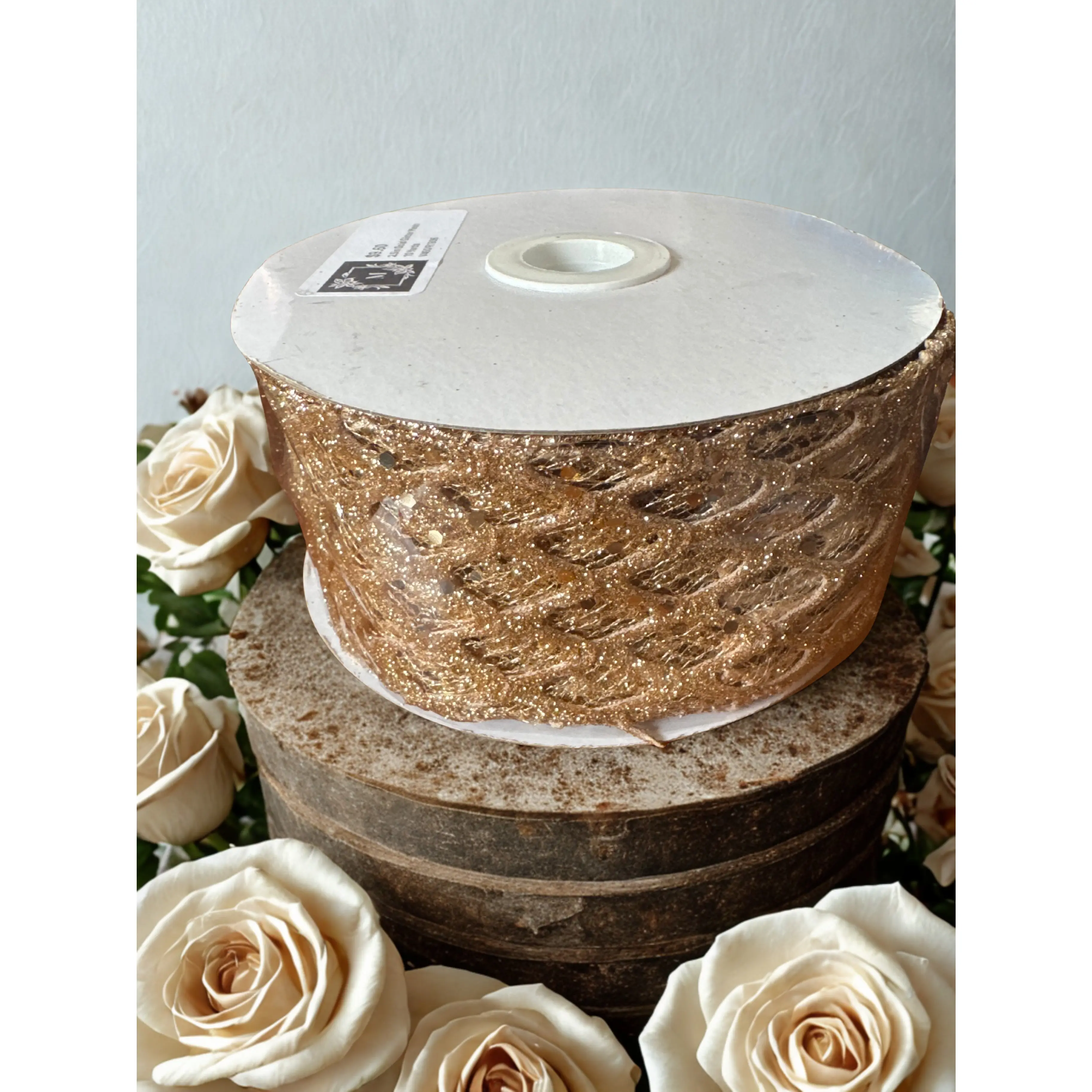 Bold 2.5-inch Gold Webbed Mesh Glitter Ribbon with Glittery Twist, 2.5in x 10yd, Wired Fabric Trim & Embellishments for DIY Crafts, Delivers Crisp Results