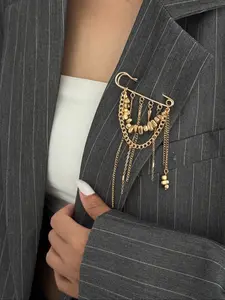 Sweet Cool Spicy Silver Color Metal Pin Brooch, Multi-Layer Chain Fringe Decoration, Daily Wear Suit Hoodie Accessory Gift