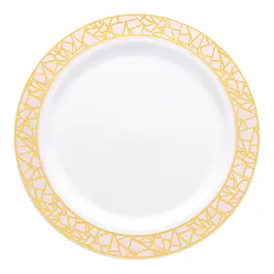 White with Pink and Gold Mosaic Rim Round Plastic Appetizer/Salad Plates (7.5")