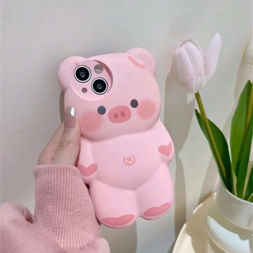 Ins Korean cartoon cute pink three-dimensional pig for iPhone14Promax Smartphone protective mobile phone case Cover Apple 13/12/11 Stylish Cellphone Accessory, Casing