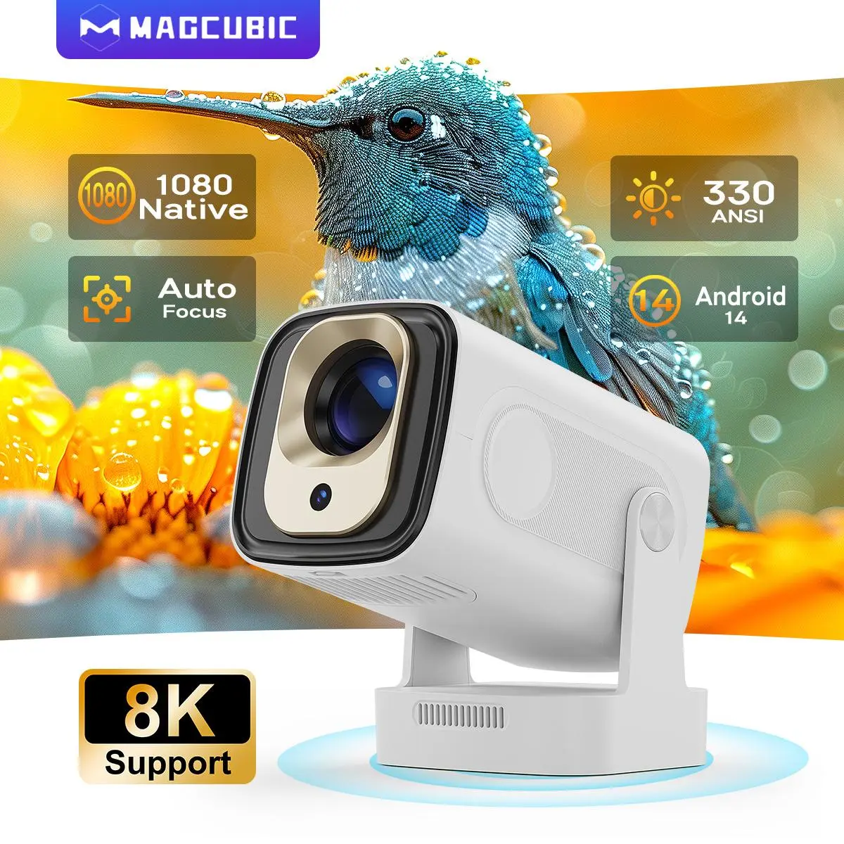 Magcubic Google Assistant HY310 Auto Focus Projector 330ANSI 8K Decode Native 1080P BT5.4 WIFI6 Android 14 Built-in Speaker Allwinner H726 180° Flexible 130"Screen 60Hz Reflash Home Cinema Mini Portable Projector #TikTokShopBackToSchool