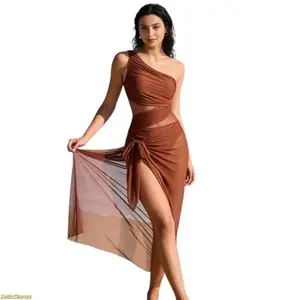 Women's Solid-Color High-Stretch Ruched Swim Dress Swimsuit - Tummy-Control Bathing Suit with Mesh Skirt Hem, 2026 Mother's Day Gift Pick for Beach Vacations, Pool Parties, Swimsuits Swim