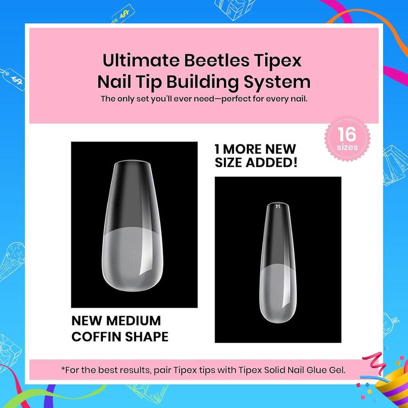 Beetles Tipex Nail Extension Tips Kit, with Nail Prep Kit, Base Gel, Top Gel, Almond/Coffin/Square/Oval/Stiletto/Squaoval Thick Acrylic Nail Flat Nails Manicure Gel Art DIY Nails Art Fall Nail Halloween Nail Black Friday Winter Nail Christmas Gift