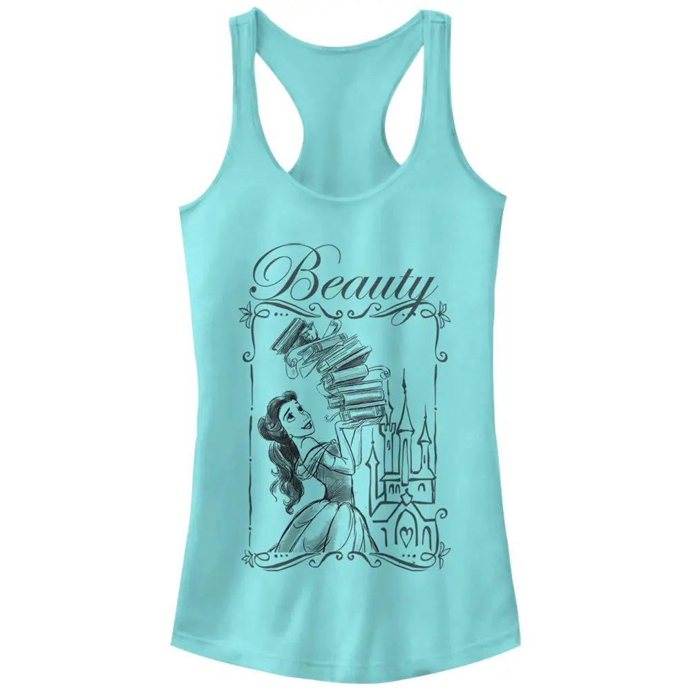 Juniors Womens Beauty and the Beast Belle Book Tower Racerback Tank Top