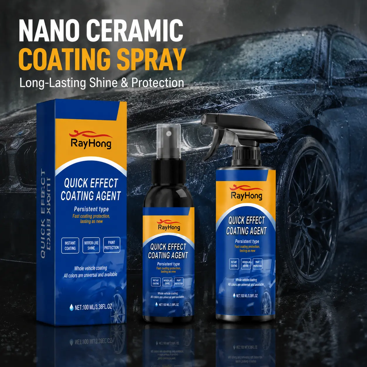 RAYHONG 220ML Automotive Nano Coating Repair Agent - Spray Coating - Advanced Automotive Coating Agent - With Dust and Water Repellent Properties - Long-lasting and Durable with Gloss, Suitable for Continuous Use. 350 milliliters. Powerful anti-aging uv