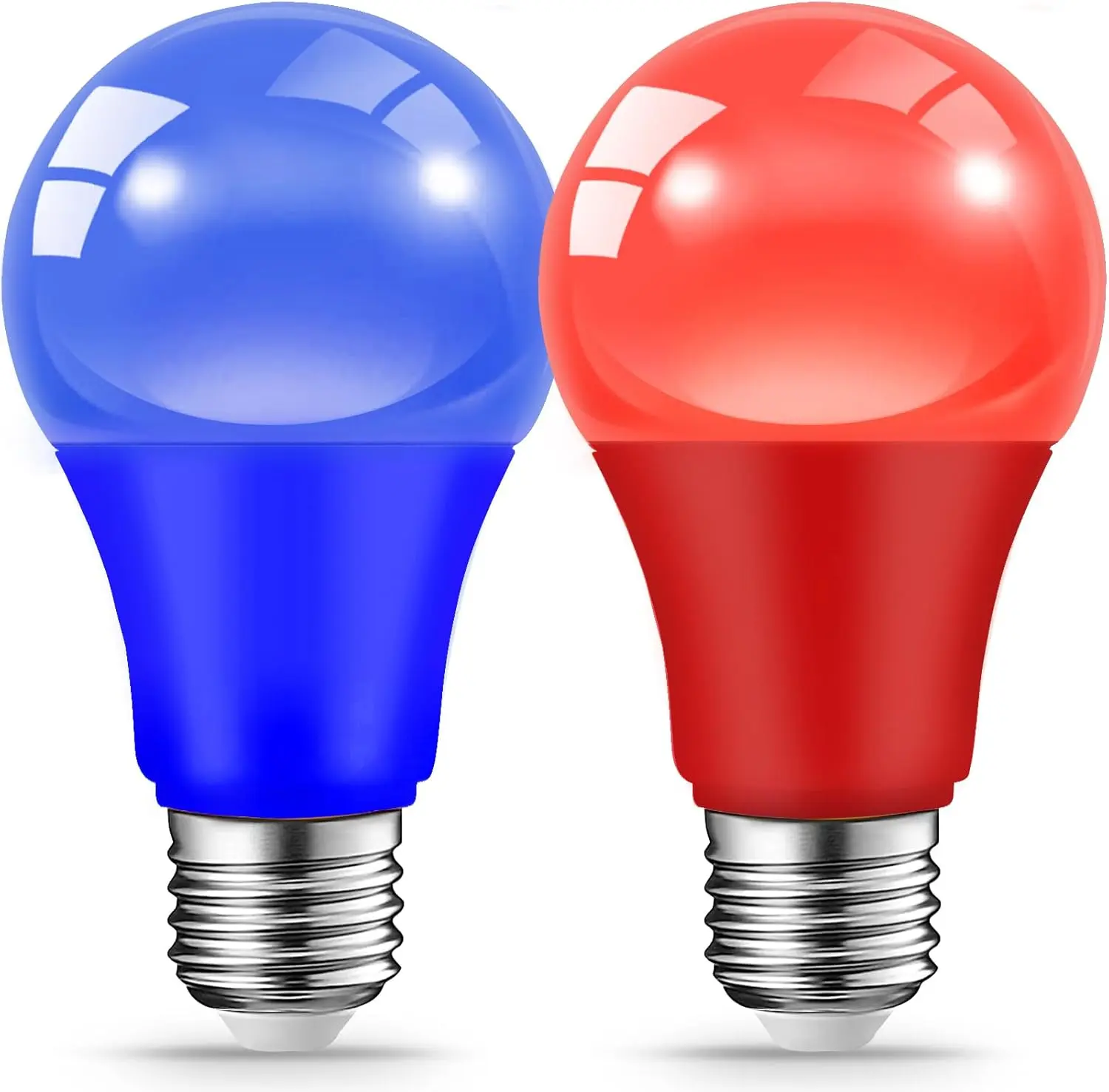 2-Pack E26 Base 9W (60W Equivalent) Blue + Red LED Light Bulbs, 20000-Hour Lifespan, for Backyard, Porch, Halloween, Independence Day Decor