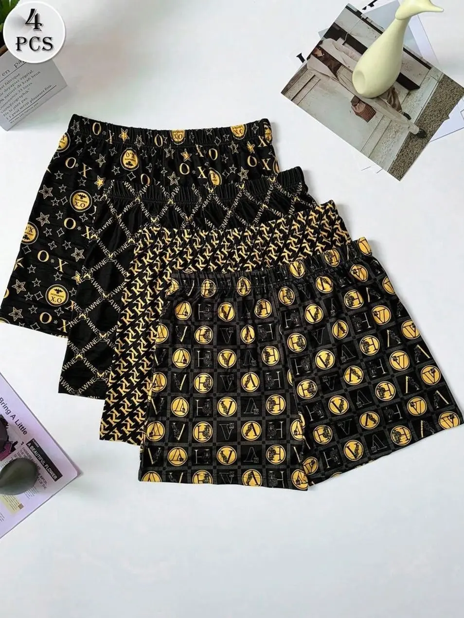 Men's Luxury Print Boxer Briefs 4-Pack, Airy Breathable Loose Fit Comfortable Pajama Underwear