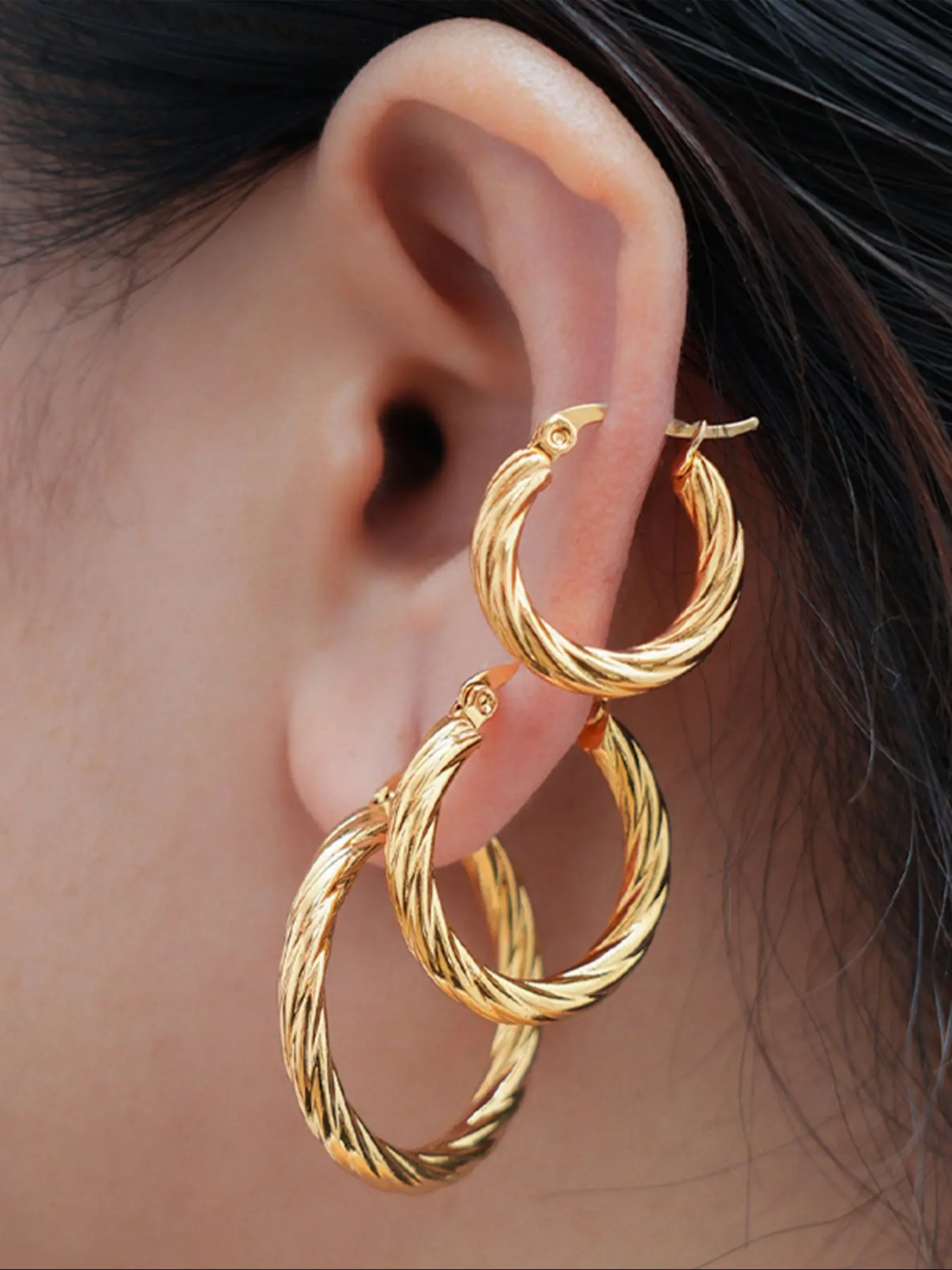 Women's Stainless Steel Earrings Set, Vintage Fashion Round Textured Design, Trendy Casual Jewelry Accessories, Hoop Earring Sets, Earring Stacking Set, Fashionable Jewelry Accessories