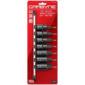 CARBYNE 7 Piece Metric Hex (Allen) Bit Impact Socket Set, S2 Steel Bits | 1/2" Drive, 9mm to 15mm Hex • From a Family-Run Tool Company Based in the U.S.A.