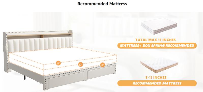 RaybeeFurniture Bed frame for Queen Bed Frame with Headboard&Storage,NO MATTRESS,  Luxury Upholstered Bed Frame with Storage, 2 Drawers & Shelf on Headboard, NO Noise, KING, FULL, Twin, Mother's Day Gifts [Falldealsforyou]