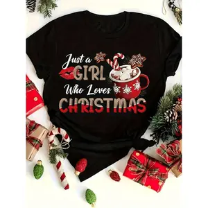 Festive Holiday Girl Graphic T shirt Featuring Cocoa Marshmallows Candies and Gingerbread Cookie Prints
