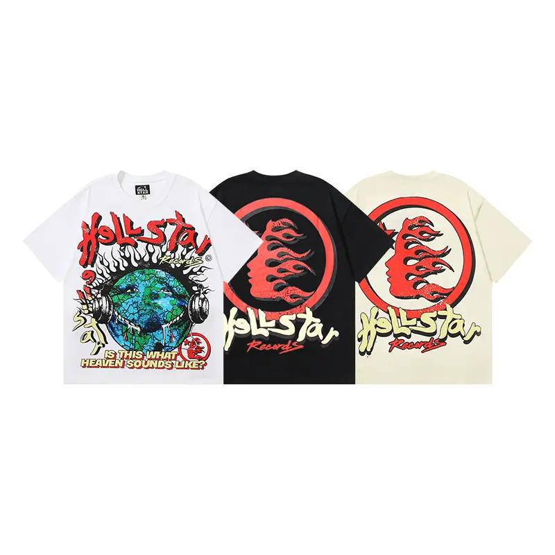 Hellstar Records Heaven Sounds Like Graphic T-Shirt, Globe Headphone Front Artwork with Flame Profile Back Print, Heavy Cotton Loose Tee in White Black Cream for Men Women, Y2K Streetwear Fashion Accessories