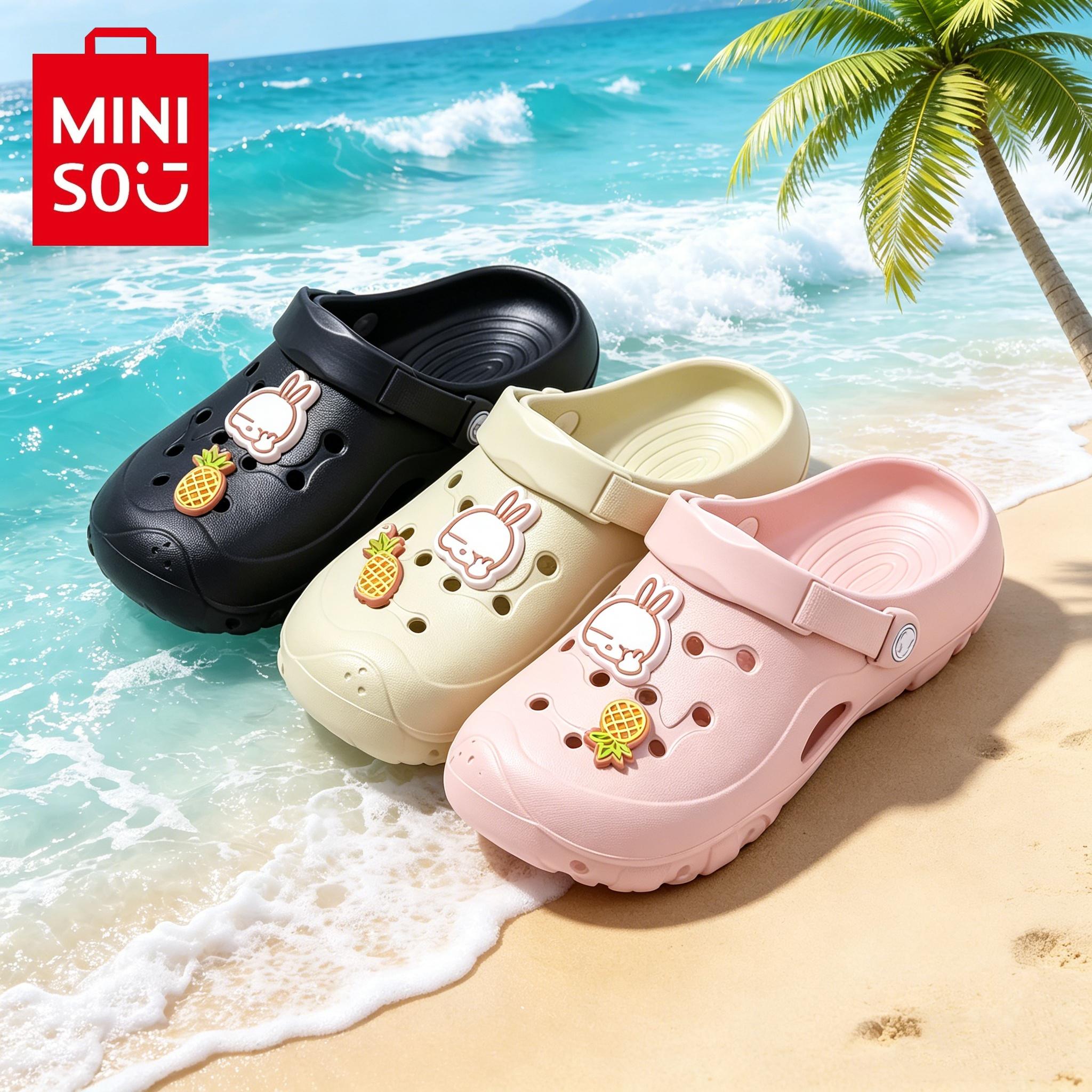 MINISO x Mashimaro Fashion Clogs Breathable Sandals for Home & Beach Summer Essential Cool Comfortable Footwear Slipper Flipflop for Girl Walking Shoes