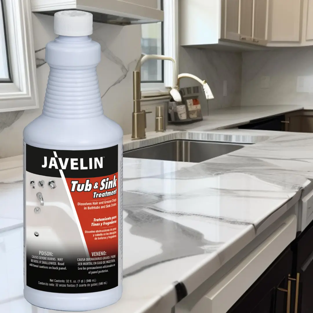 Javelin Tub & Sink Treatment - 32 oz Non-Aerosol Liquid Unclogs Bathtubs, Sinks & Showers - Safe on PVC, Cast Iron, Copper & ABS Drain Lines