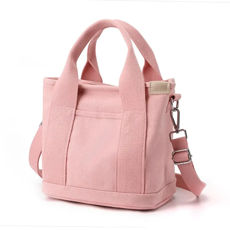 Pink Canvas Mini Tote Lunch Bag for Women, Cute Lightweight