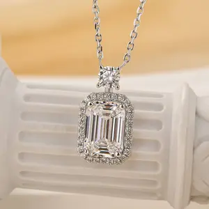 Effinny Non-tarnish 3.5ct Emerald Cut Pendant Necklace In 925 Sterling Silver, 5A Grade Cubic Zirconia Anniversary Necklace, Women Hypoallergenic Choker Daily, Sparkling Cz Necklace, Adults