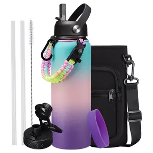 40 oz Water Bottle with Straw - 32/64/128oz Insulated Vacuum Water Flask with Straw & Auto Spout Lid, Paracord Handle & Carrying Pouch, Keep Cold 48H Hot 24H, Sweat-Proof Thermal Water Jug with Strap for Hiking