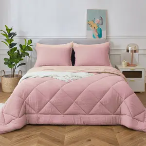 7 Piece Washed Microfiber All Season Comforter Set - GREEN AND PINK