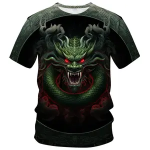 Unisex 3D Printed Fierce Green Dragon with Red Eyes T - Shirt, Mythical Fantasy Creature Design, Casual Streetwear for Adults, Ideal for Dragon Enthusiasts, Cosplay, Daily Wear