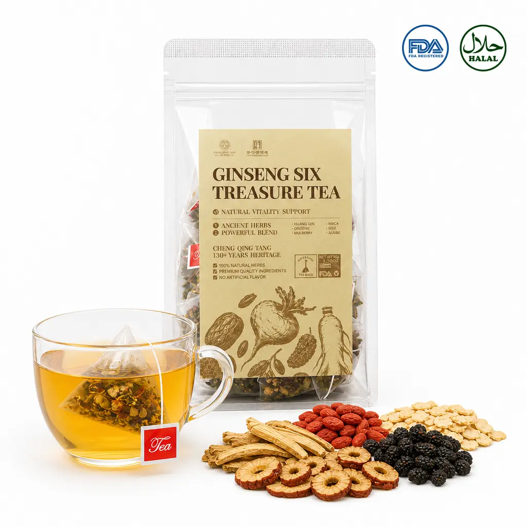 Ginseng 6-Treasures Kidney Cleanse Tea, Natural Organic Detox Teabags with 6 Precious Ingredients (Red Date, Wolfberry, Mulberry) for Adults formula ginseng