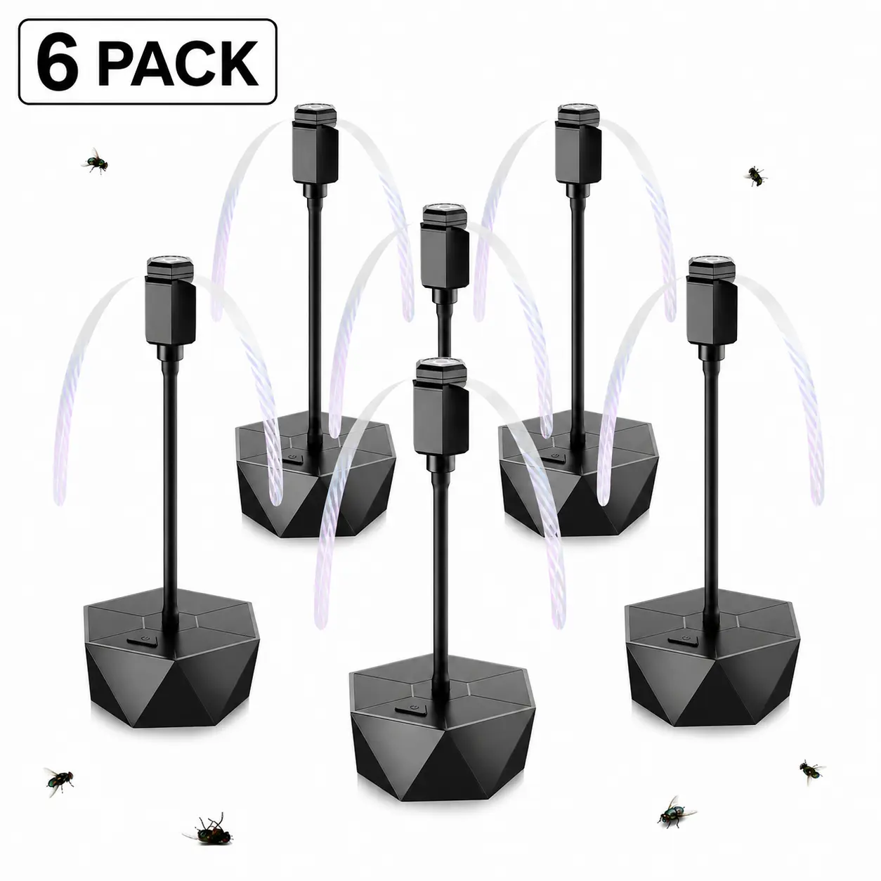 Fly Repellent Fan for Tables, 6 Pack Outdoor Fly Deterrent with Holographic Blades, Portable Fly Away Fan for Picnic, BBQ, Patio, Restaurant, Kitchen & Outdoor Dining