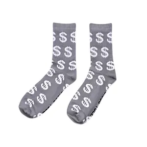 Light Gray Socks - Cotton - White Money Signs
