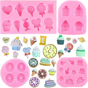 Ice Cream Cones Silicone Molds Donut Fondant Mold Lollipop Candy Mold For Cake Decorating Cupcake Topper Popsicle Polymer Clay Chocolate Gum Paste Set Of 4