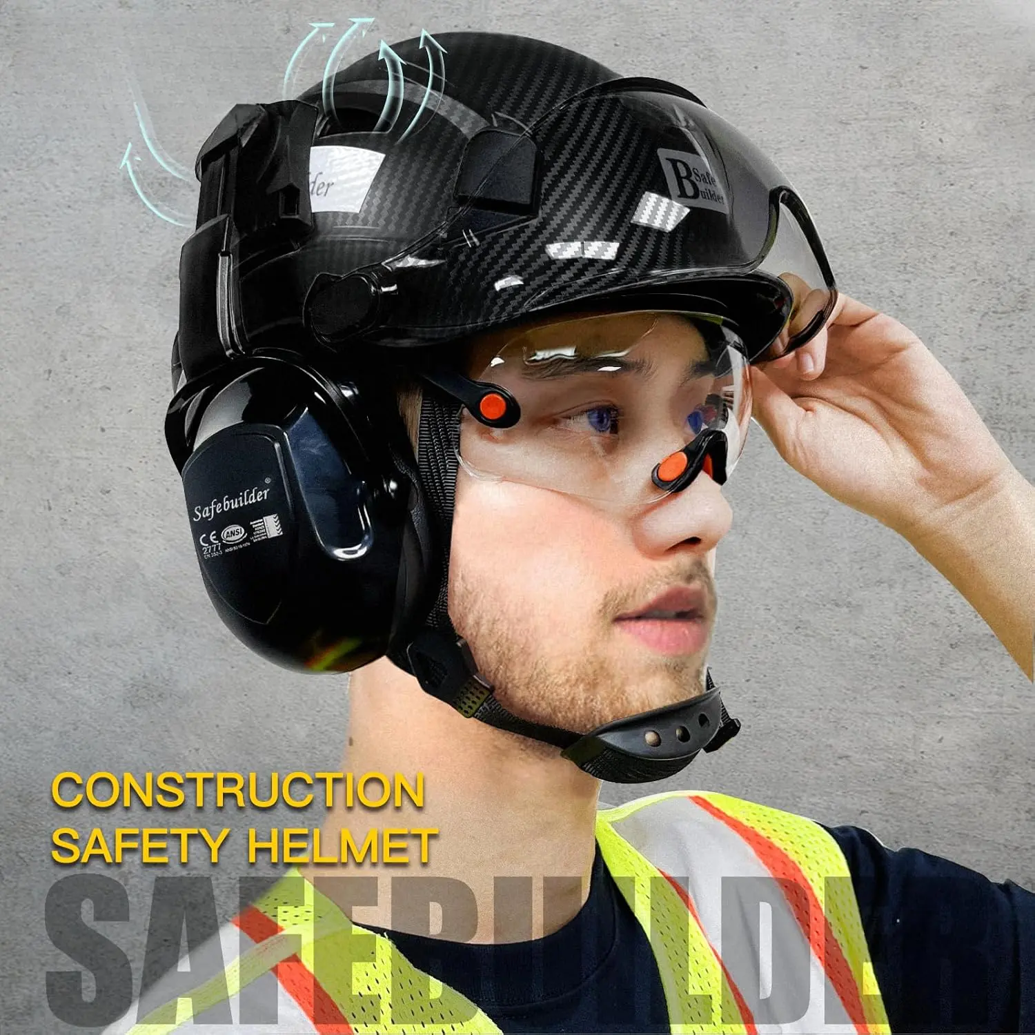 Industrial Safety Helmet with Visor Ear Muffs Hard Hat with Visor Vented Hardhats Construction Work Head Protection Face Shield Hearing Protection Industrial Safety Helmet with Visor Ear Muffs Hard Hat with Visor Vented Hardhats Construction Work Head Protection Face Shield Hearing Protection