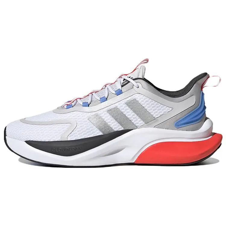 Men's Adidas Alphabounce+ Low-Top Running Shoes, Comfortable Fabric, Durable Design, White-Gray-Red Casual Trainers