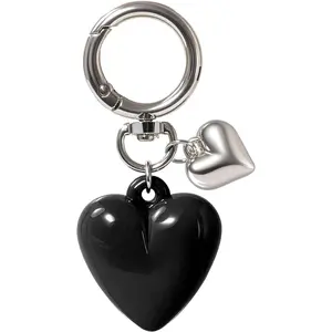 Cute Heart Keychain for Women & Men – Silver Double Heart Key Ring with Charm – Keychain for Backpack, Car, Purse