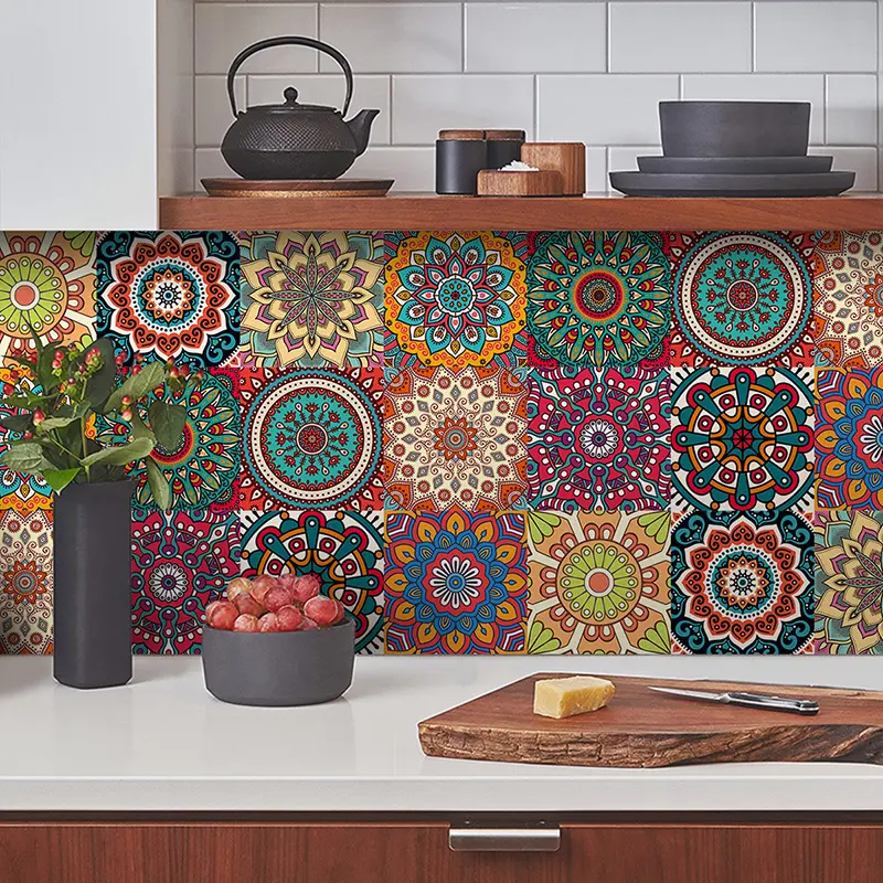 30pcs 4x4 inch Talavera Style Stickers Mixed for Walls Kitchen Bathroom Stair Decals Peel and Stick Wall Stickers Tile Stickers Watercolour Green Ornaments Decor Decorative