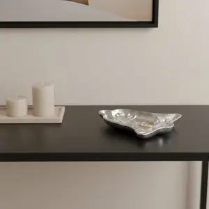 HomeRoots 634785 5 in. Silver Cast Iron Christmas Bell Trinket Tray