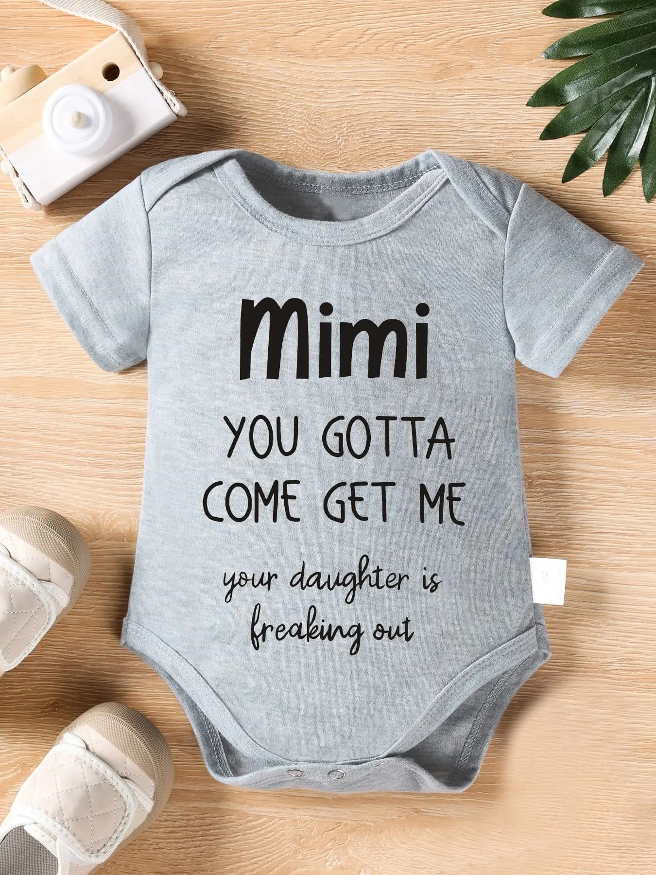 Unisex Heather Gray Baby Short Sleeve Bodysuit, Mimi You Gotta Come Get Me Funny Grandma Nickname Cotton Onesie