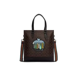 COACH Graham 35 Classic Monogram Large Vertical Leather Tote Bag for Men in Dark Brown