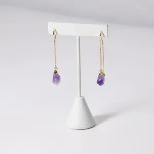 Long Rough Amethyst Point Earrings