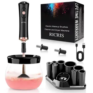 Electric Makeup Brush Cleaner Machine - Ultra Fast USB Make up Brush Washer and Dryer - Automatic Cosmetic Brush Cleanser Tool Clean and Dry in Seconds for Beauty Women, Girls (Black) RICRIS