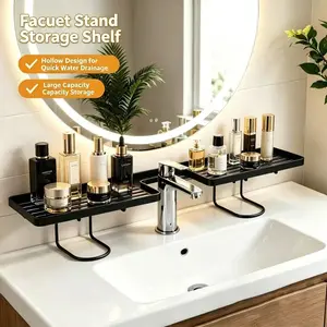 Bathroom Sink Organizer Rack, Faucet Storage Shelf, Kitchen Sink Drainer, Toilet Accessories Holder, Space-Saving Bathroom Accessory Tray