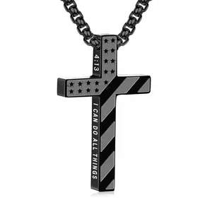 Cross Necklace for Men Boys Graduation First Communion Confirmation Bible Verse Stainless Steel Chain Pendant Religious Christian Jewelry Gifts 22+2 Inches Gifts