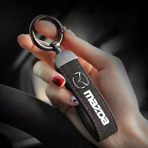 Genuine Leather Lanyard Keychain Men Women Square Car Key Ring Holder for Mazda 3 bk bl 323 Axela Atenza CX-3 CX-4 CX5 CX-7 car Accessories