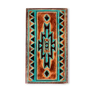 Ariat Wallet Men's Rodeo Leather Turquoise Outline Brown Money Clip - A3560002