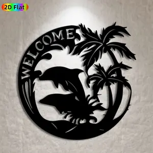 1pc Dolphin & Palm Tree Metal Wall Art,Dolphin & Palm Tree Statue Mural, Ideal Gift for New Year, Easter, Tropical Decor Enthusiasts, Weather-Resistant Metal Wall Decor Wall Sculptures, Perfect for Outdoor Wall & Garden Fence Tropical Decor Enthusiasts