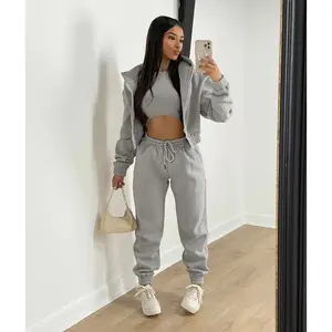 Women's three-piece trousers plus fleece hooded sweatshirt sports fashion casual suit