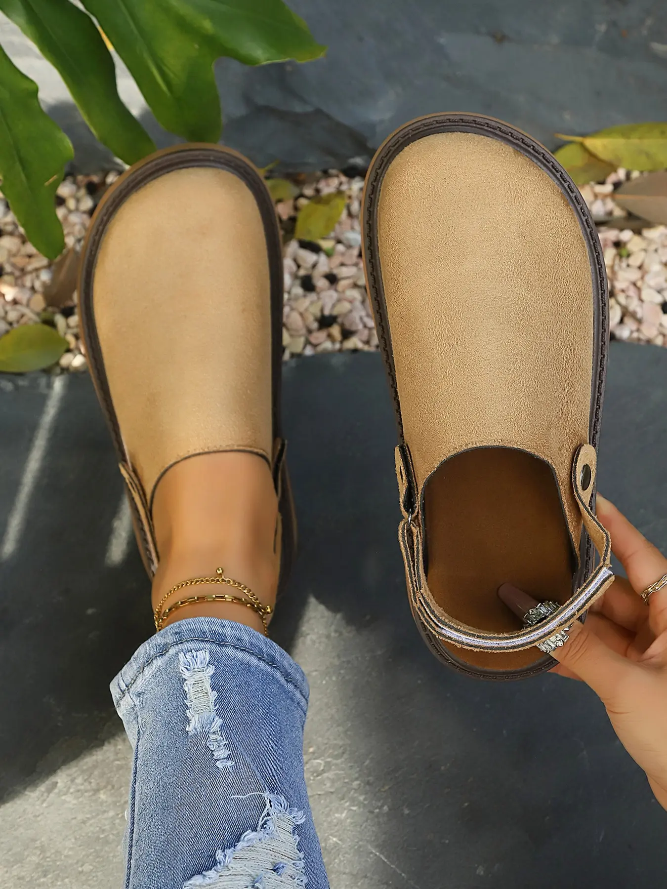 Women's Matte PU Leather Slip On Soft Soled Mules, Casual Fall Winter Shoes, Comfortable Soft Sole, Detachable Strap, Versatile Design, All Seasons