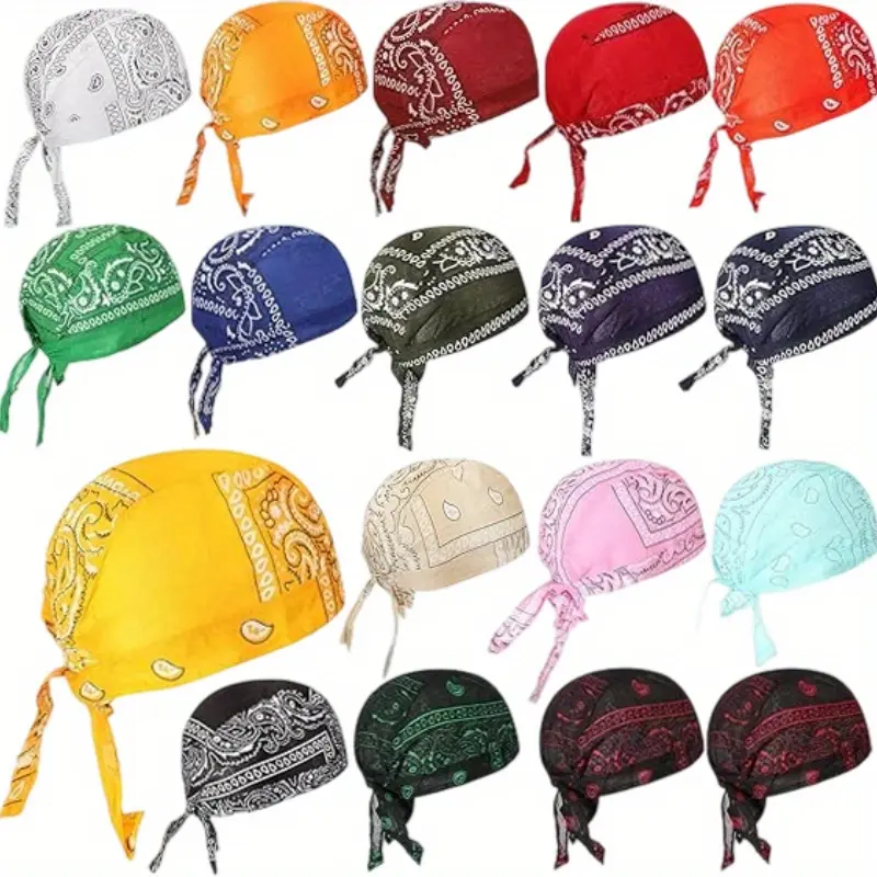 18 Pieces Do Rag Skull Caps Paisley Pattern Quick-Drying  Bandanna Head Wraps Hats, Sweat Wicking Beanie Head Covers Scarf for Men and Women, Multicolors