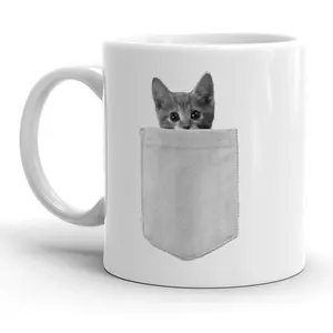 Pocket Kitty Mug Cute Pet Cat Coffee Cup - 11oz Funny Coffee Mugs Ceramic Printed Drinkware Cup