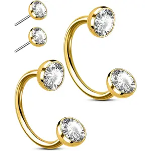 2PCS 316L Surgical Steel Double Gem Nose Rings Hoops, 20G Threadless Horseshoe Nose Rings For Women Men, Septum Lip Eyebrow Helix Daith Rook Piercing Jewelry with Replacement Top-7mm & 8mm