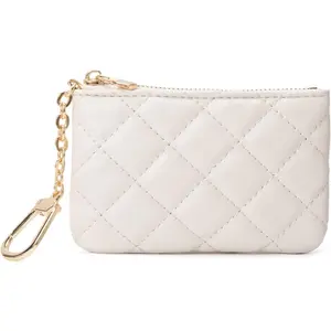 Quilted Leather  Purse with  - Small  Pouch Key Pouch Small Card Holder  Wallet Change Purse for Women and Men (Creamy-white)