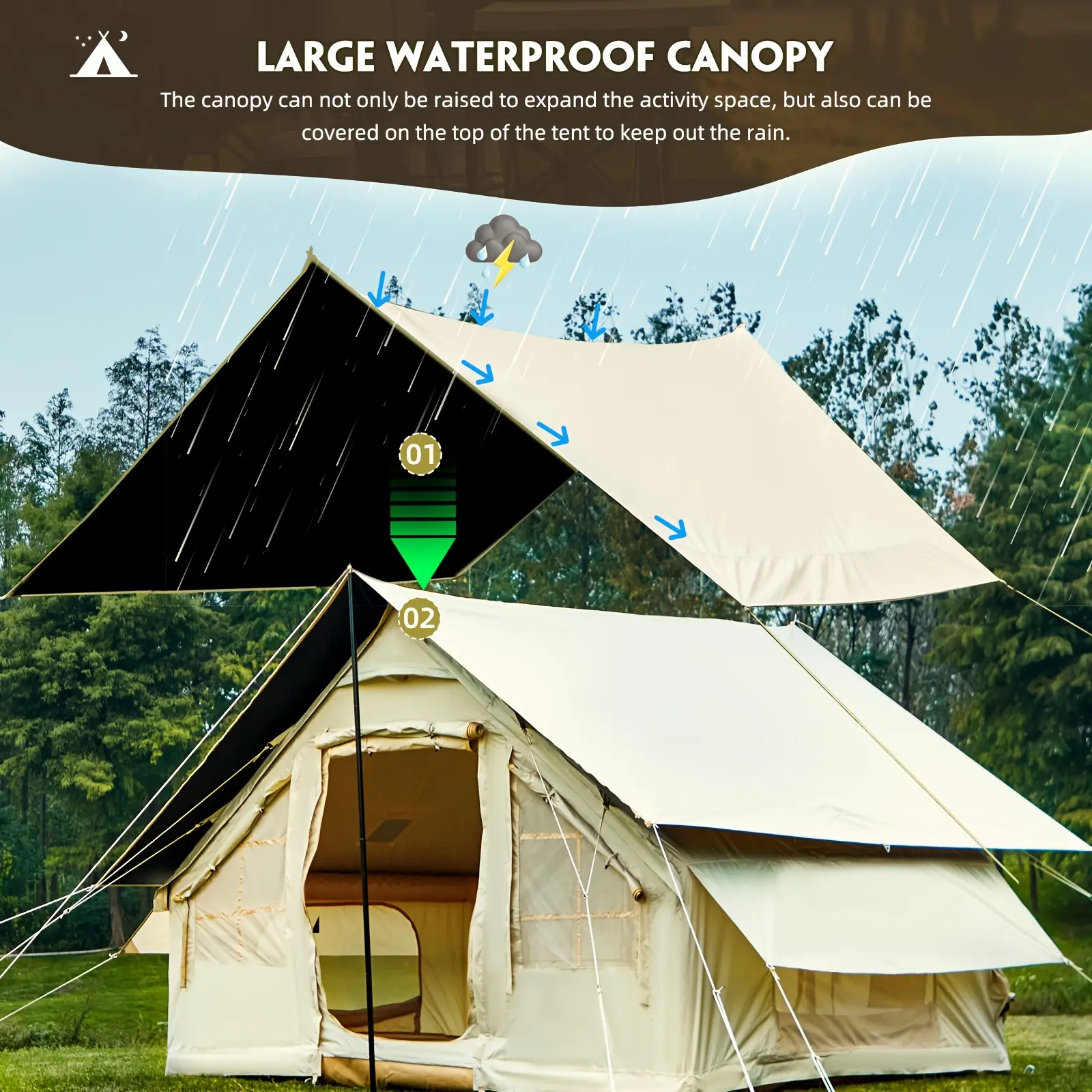OYEROL Inflatable Tent for 4-10 People with Extended Canopy, Easy Setup Camping Tent, Enhanced Oxford, Glamping Cabin Featuring Mesh Windows & Pump, 1-2 Rooms, Suitable for All Seasons