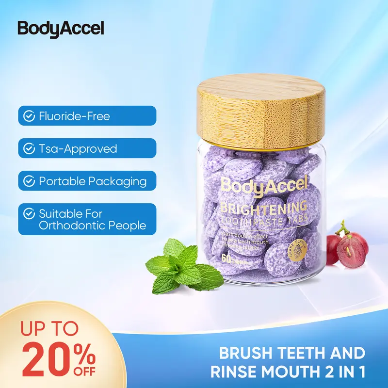 【BodyAccel】Toothpaste Tablets, 60pcs/box Oral Care Toothpaste Tablets, Convenient and Easy To Carry for Travel Use