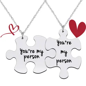 Custom Engraved Puzzle Necklaces for Couples - Unique Matching Split Pendant, Romantic Valentine’s Gift